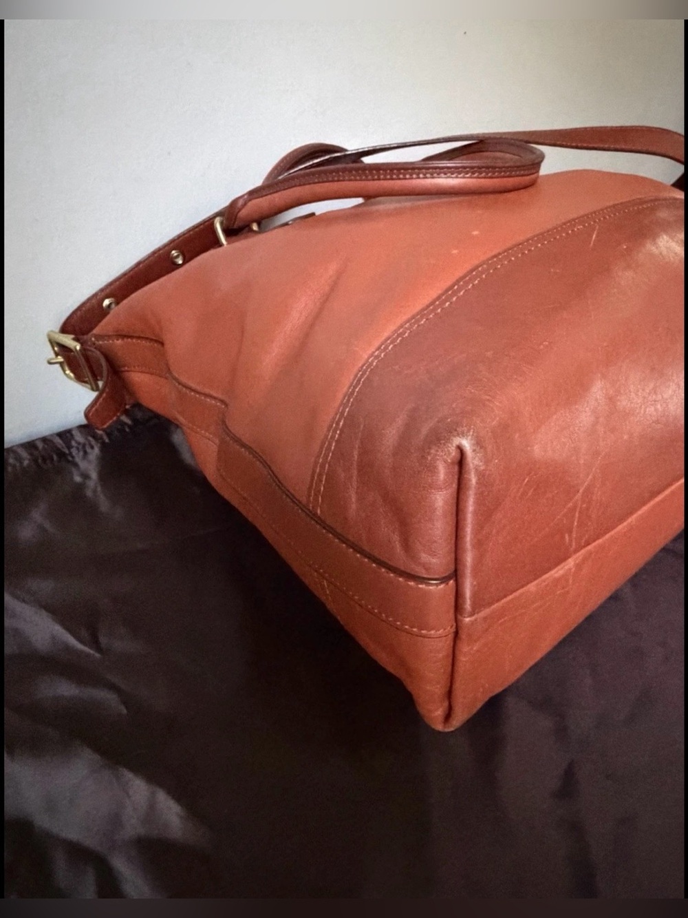 COACH Cognac Leather Legacy Rory North South Shoulder Bag/ Brass/ Match Wristlet - Picture 13 of 16